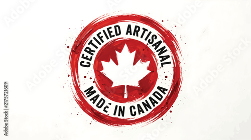 Certified Artisanal Made in Canada Red Rubber Stamp

Handmade in Canada Distressed Quality Seal

Artisanal Canadian Product Graphic Emblem