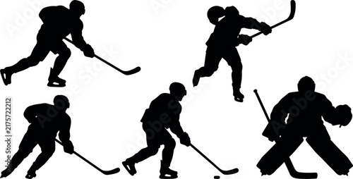 Canvas Print Set of silhouettes of ice hockey players in different poses