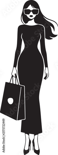 Stylish Business Woman Silhouette with Handbag Fashion Black Vector Illustration