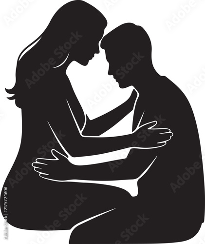 Caring Wife Silhouette Woman Showing Love and Support Family Relationship Vector