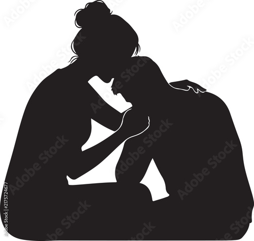 Caring Wife Silhouette Woman Showing Love and Support Family Relationship Vector