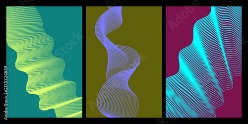 Abstract triptych of vibrant textured backgrounds in teal gold and magenta tones