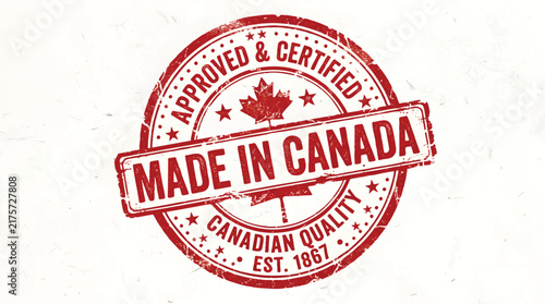grunge rubber stamp, Made In Canada Rubber Stamp / Canadian Quality Red Badge / Approved Canada Vector Stamp