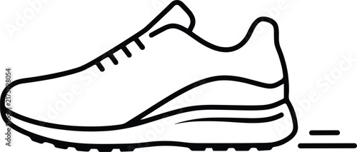 Running Sneaker Shoe Minimal Thin Line Icon Vector Illustration with Motion Lines for Sports Fitness Active Lifestyle and Footwear Logo Design (21 words)