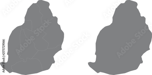 Grey map of mauritius with districts and outline isolated on white background illustration