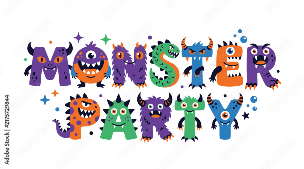 Fototapeta premium Monster Party Fun Cartoon Alphabet Typography Design