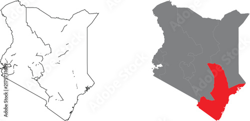 Map of kenya with highlighted coast province region isolated on white background illustration