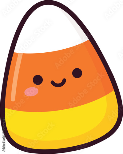 Cute kawaii candy corn character with smiling face isolated on transparent background