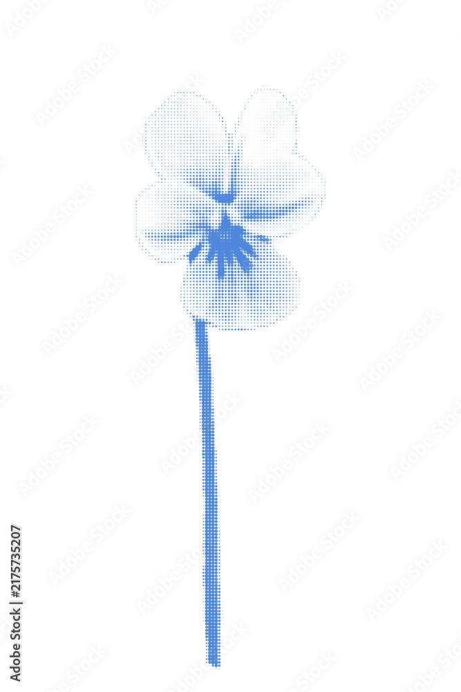 Naklejka premium Blue cyanotype halftone illustration of pansy flower. Grunge dotted aesthetic effect for y2k collage