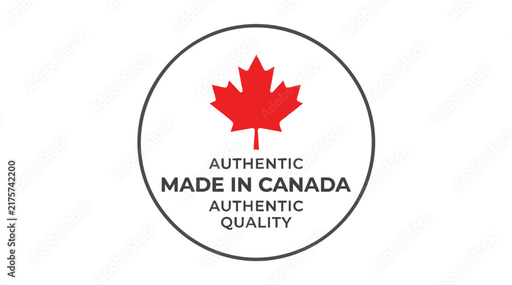 Fototapeta premium Authentic Made in Canada Stamp, Round Canadian Quality Label, Red Grunge Canada Emblem