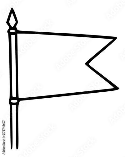 Bild auf Leinwand swallowtail pennant flag on a pole, spearhead finial, simple black line art dood
