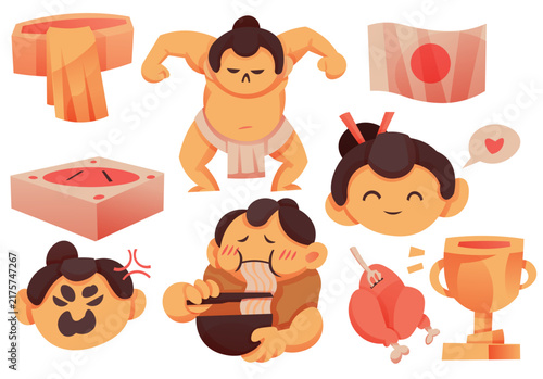 Sumo Wrestler Vector Character Collection with Japanese Martial Arts Elements