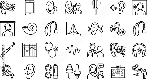 Obraz na plátne Hearing and Audiology Healthcare Icon Collection for Medical Communication and C