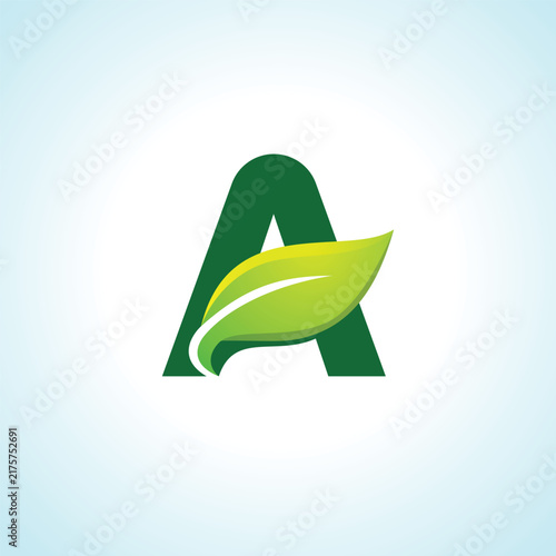 Letter A Leaf Green Eco Logo Template