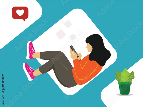 Woman Using Smartphone Social Media Illustration