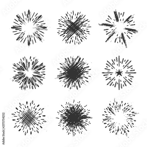 Rough Ink Burst And Ray Symbols Vector