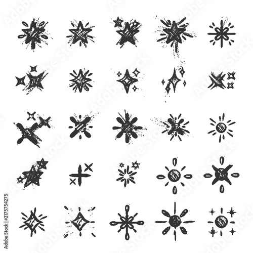 Rough Textured Star And Sun Symbols Vector