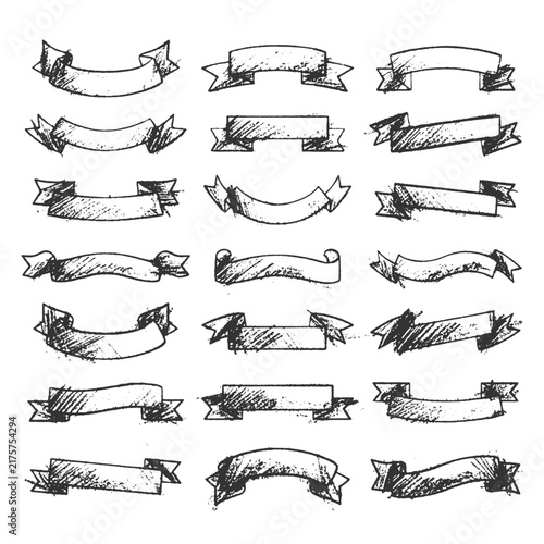 Hand Drawn Outline Ribbon Banners Vector Graphic