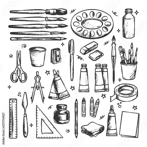 Creative Art Supplies And Drawing Tools Set Graphic