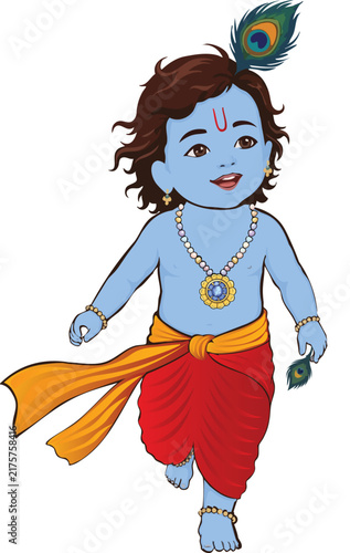 Konstfotografi Happy Krishna Janmashtami Festival Greeting Vector Art with Cute Baby Krishna Ch