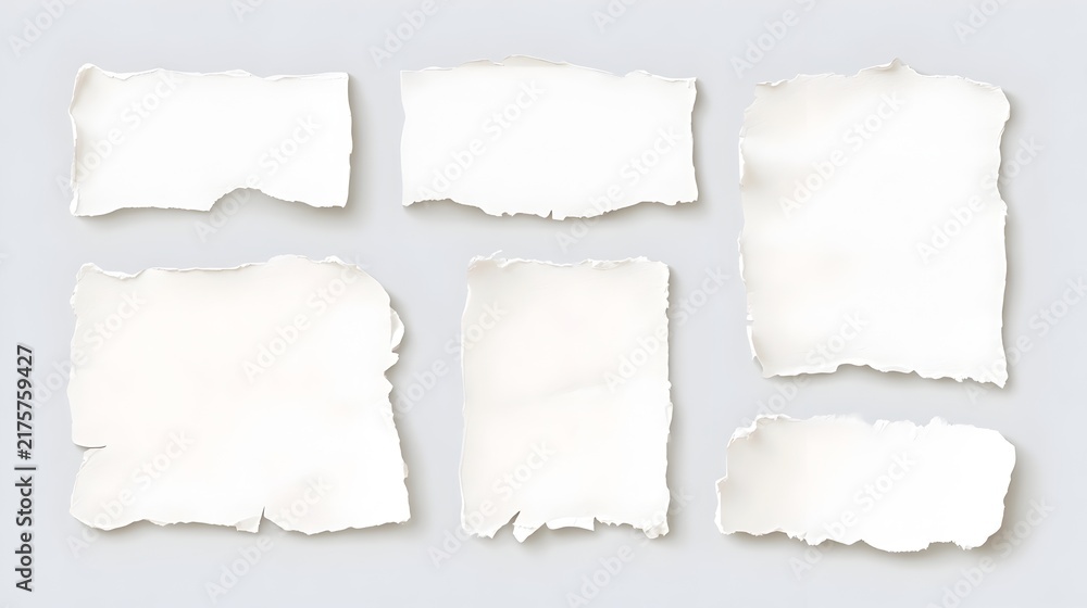 Fototapeta premium Paper rip torn frame set. Hand drawn paper rip tear sheet piece edge white texture. Scrapbook note label banner memo vintage grunge sticker realistic background. Vector illustration Stock Vector