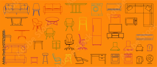 Editable CAD Vector Furniture Icons Set for Interior Design