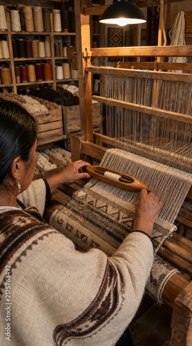 Obraz na płótnie Indigenous weaver working on upright loom
