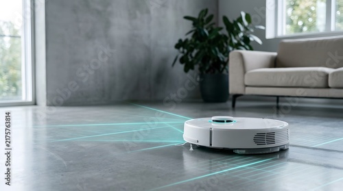 Smart robot vacuum cleaner cleaning the floor uniquely visualized