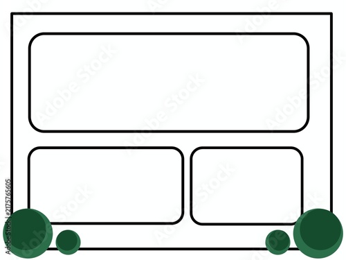 Blank photo frame layout template with green circles decoration