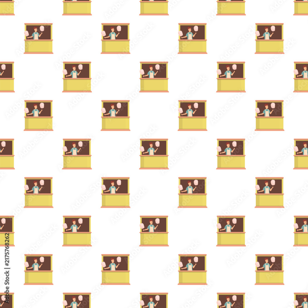 Fototapeta premium Seamless pattern featuring a vendor preparing cotton candy in a stall