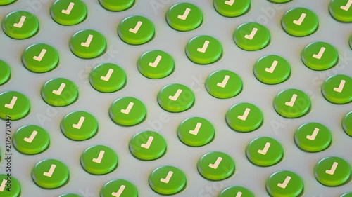Green Check Mark Buttons are appearing. Concept representing task completion, workflow progress, and successful execution. 3D Render Animation