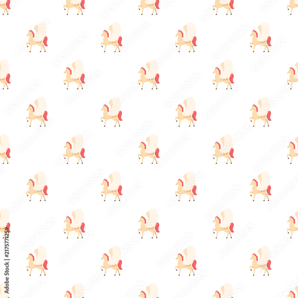 Naklejka premium Pegasus mythical winged horse repeating pattern on a white background