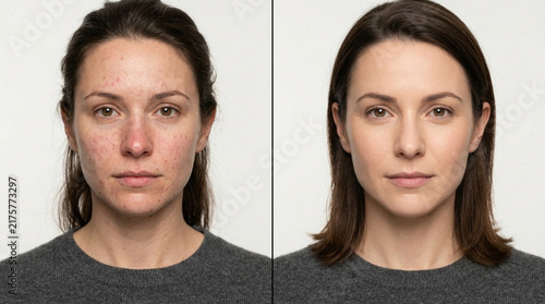 Before and After: Woman's Skin Transformation, Natural Beauty & Makeup Contrast