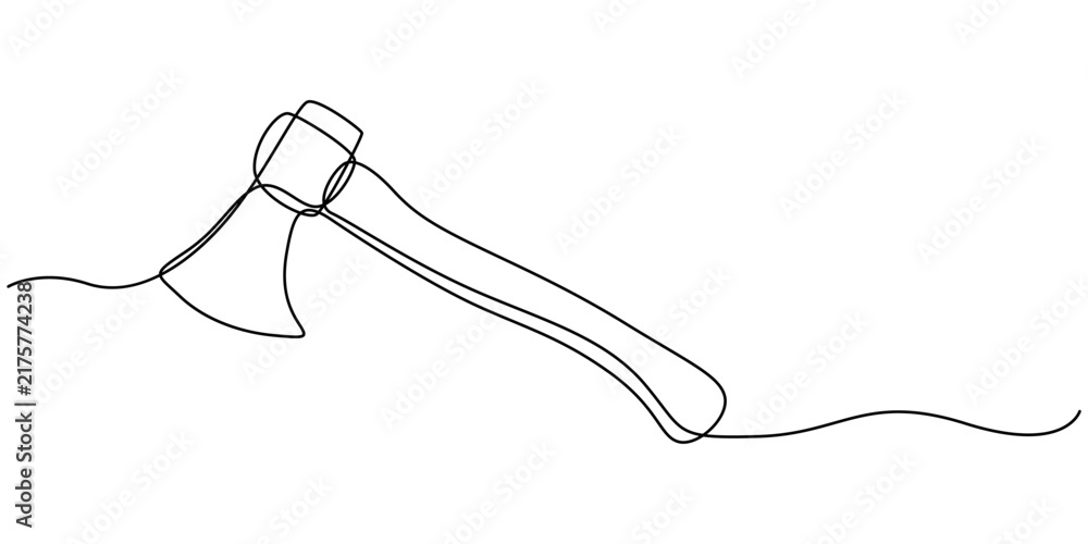 Obraz premium Continuous single line drawing of a sharp axe tool for wood chopping