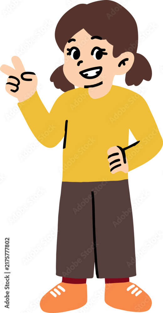 Fototapeta premium Vector Illustration of Happy Girl Making Peace Sign