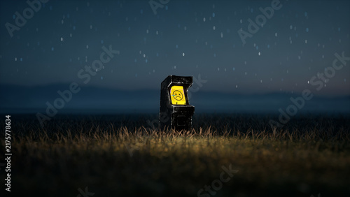Sad Arcade Machine in a Night Field 3D Render