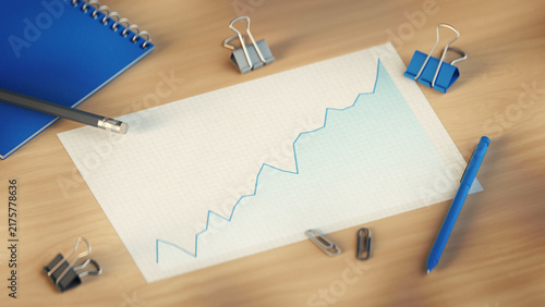 Rising Financial Graph on Office Desk 3D Render