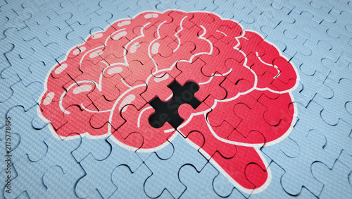 Brain Puzzle With Missing Piece 3D Render