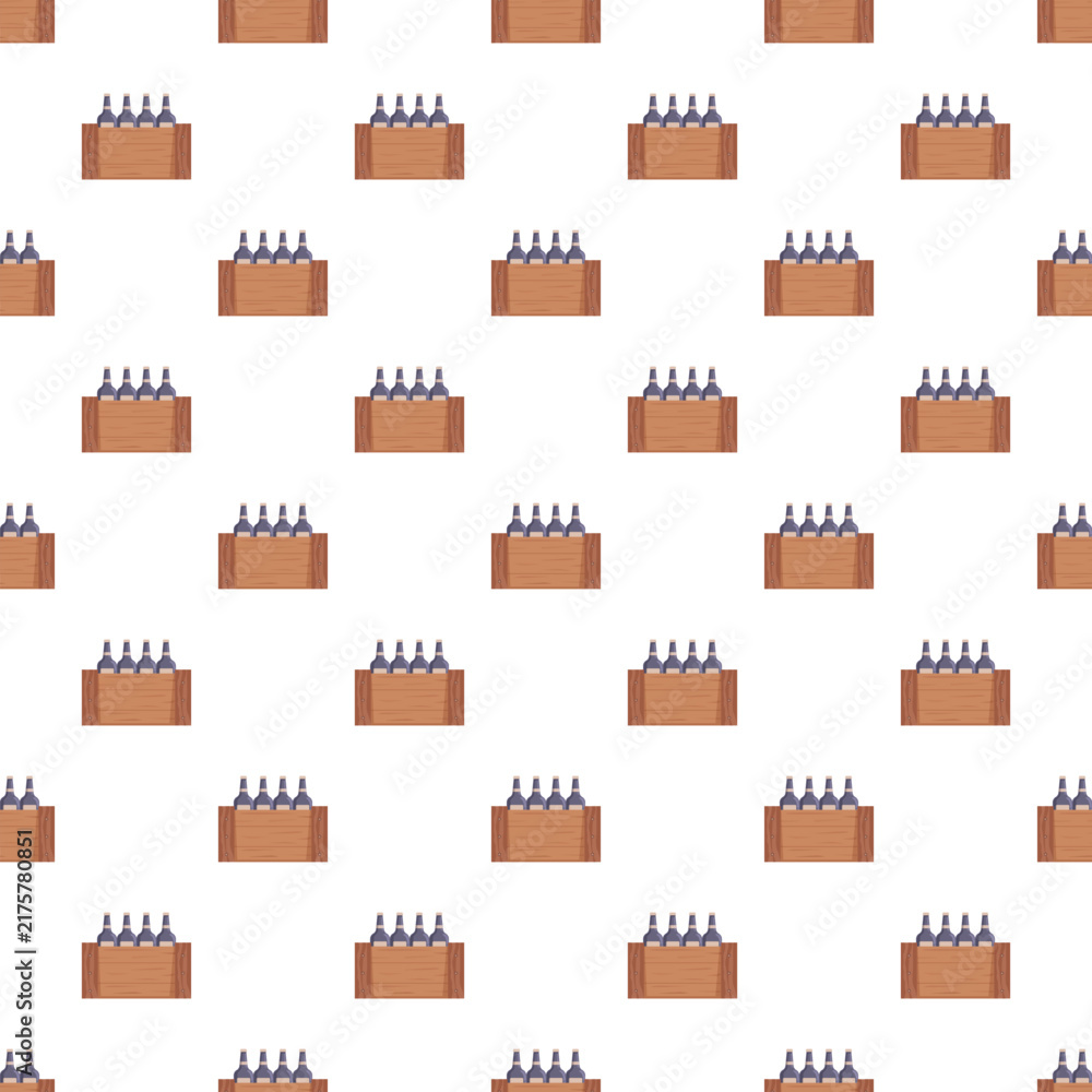 Naklejka premium Wooden crates storing multiple wine bottles on a clean white background, creating a repeating pattern