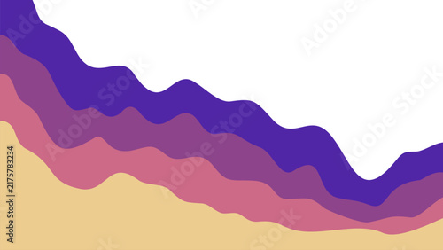 Contemporary fluid wave layout template. Abstract layered backdrop in calming colors of blue, purple, and beige. Professional design.
