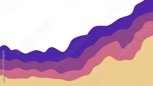 Organic abstract layered concept. Undulating flat layers featuring elegant blue, purple, soft peach, and beige. Beautiful calm visual.
