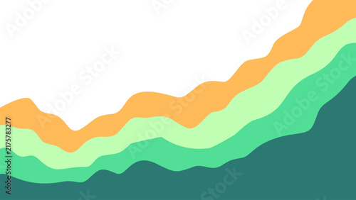 Dynamic corporate fluid landscape background. Wavy layers in orange and gradient green providing clean copy space. Great for modern eco web.
