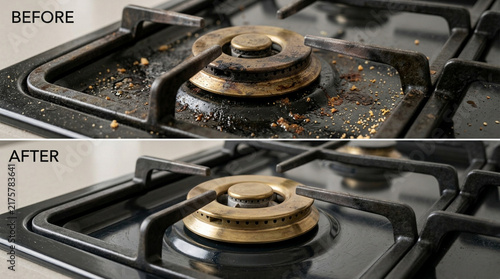 Kitchen Stove Before and After Cleaning: Dirty vs Spotless Gas Burner