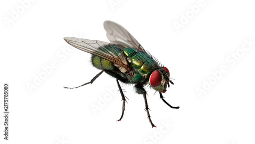 Cuadro en lienzo Common housefly green bottle fly flying insect isolated on transparent background for pest control hygiene biology education