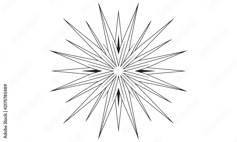 Fototapeta premium Sharp geometric starburst icon, angular burst symbol, pointed shape, isolated white background, clean vector illustration, modern graphic design, decorative element.