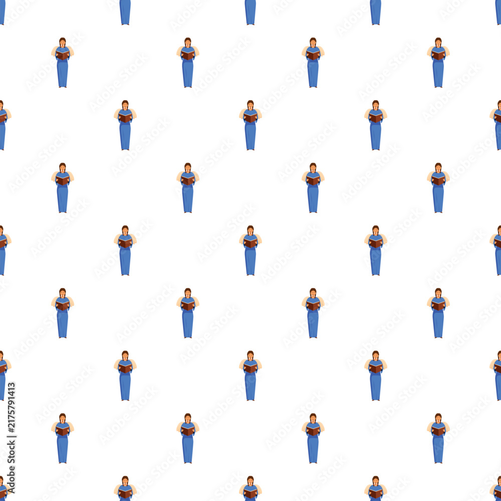 Fototapeta premium Angel figures in blue gowns singing while holding hymnbooks creating a festive holiday pattern