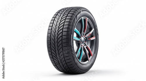 Canvastavla Modern car tire with colorful alloy rim, high performance automotive wheel on wh