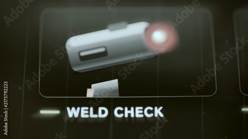 Bild auf Leinwand Red probe tip appears above weld sample