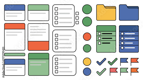 Flat Productivity & Planning Components Collection with Task Boards, Checklists, Folders and Workflow Icons