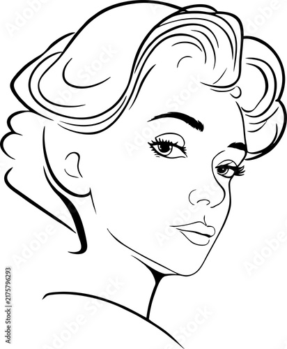 simple black linear drawing woman portrait, logo, design